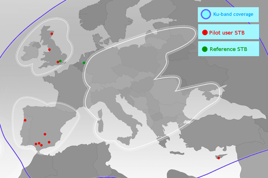 Fig. 3 – Pilot Users Distribution on the HYLAS 1 footprint Fig. 3 – Pilot Users Distribution on the HYLAS 1 footprint
