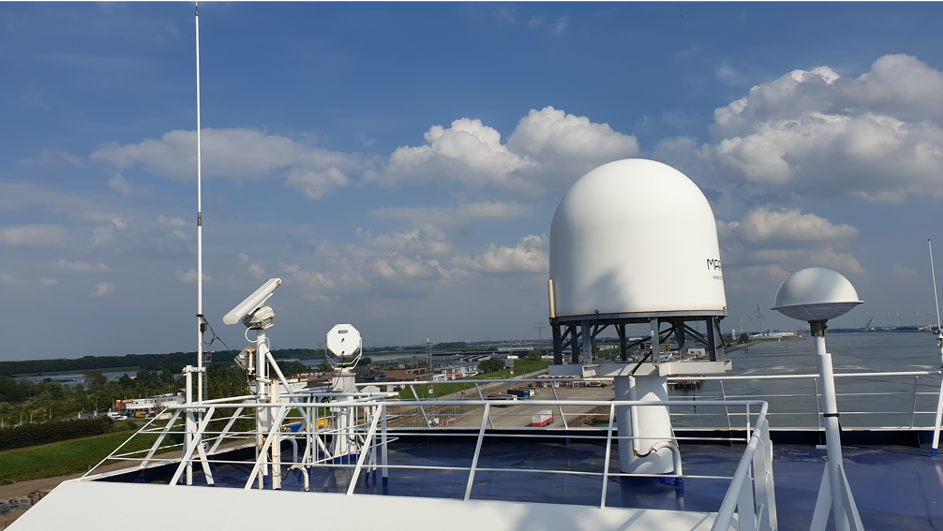 Communications antenna on board the cargo vessel Stena Transporter