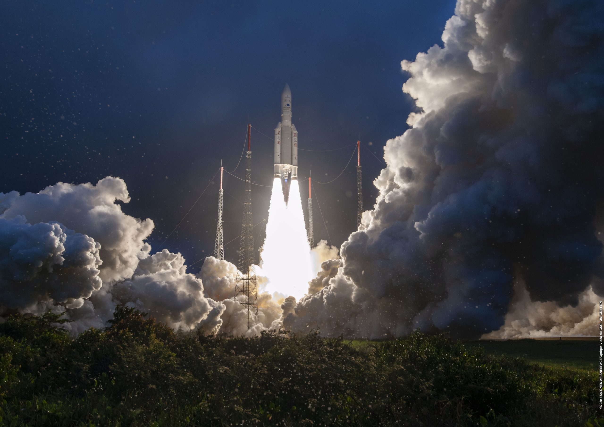 Hair-raising stuff: The launch of a rocket generates an intense environment, exposing the satellite and the extremely sensitive payload to static and dynamic stresses. At lift-off the thrust of the rocket motors and the resulting acceleration produce multi-frequency vibrations including very high-amplitude acoustic noise (Image credit: ESA).