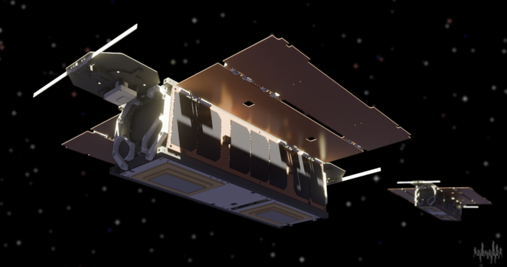 An artist's render of the PHASMA constellation satellites flying in formation