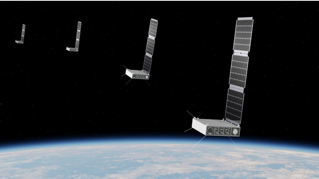 A render of FLOTTA platforms flying in formation. 